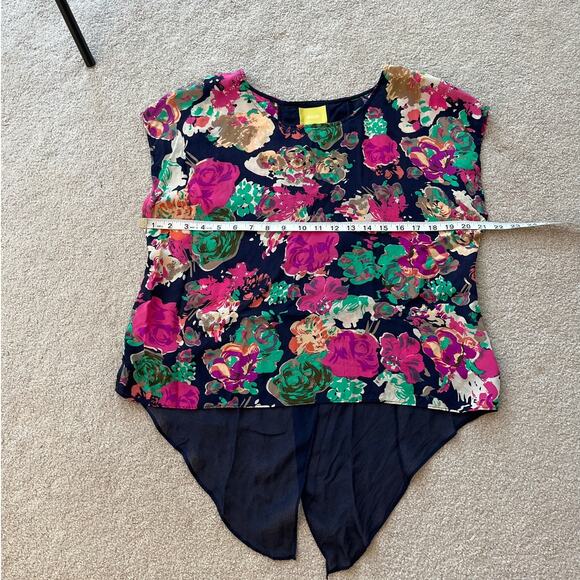 Anthropologie Maeve Silk Floral Multicolor Short Sleeve Blouse Size 6 Boho Work - Picture 5 of 6